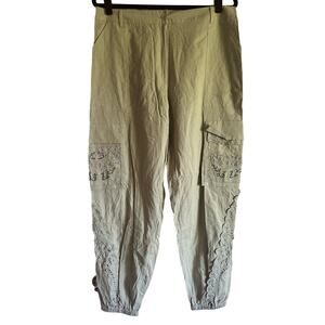 NWOT Newport News Linen/Cotton Cargo Pants with Lace & Embroidery Detail Size 16